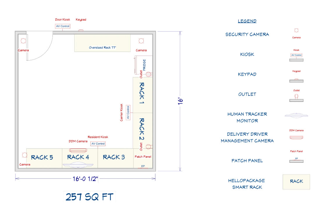 Full-size room layout — 257 sq ft