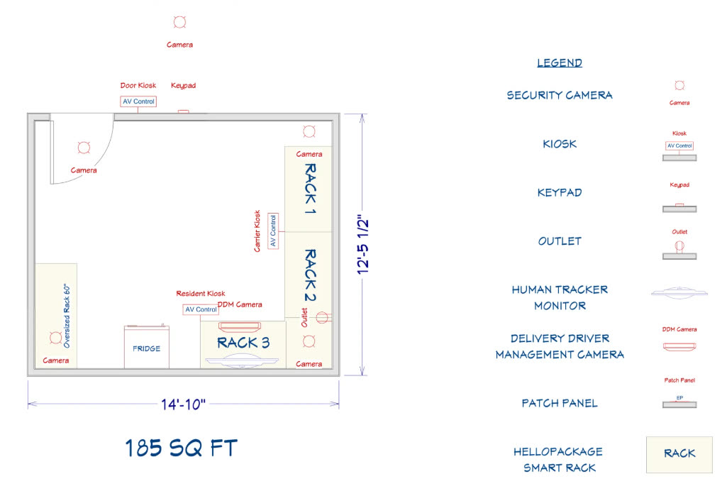 Standard room layout — 185 sq ft